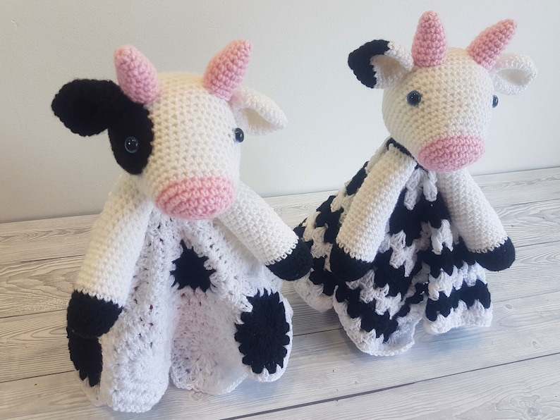 Daisy & Duke Cow Lovey Blanket Crochet Patterns Security Blanket Baby Shower Gift Farm Animals Baby Lovey Cuddle Play Toy Amigurumi Cow image 4