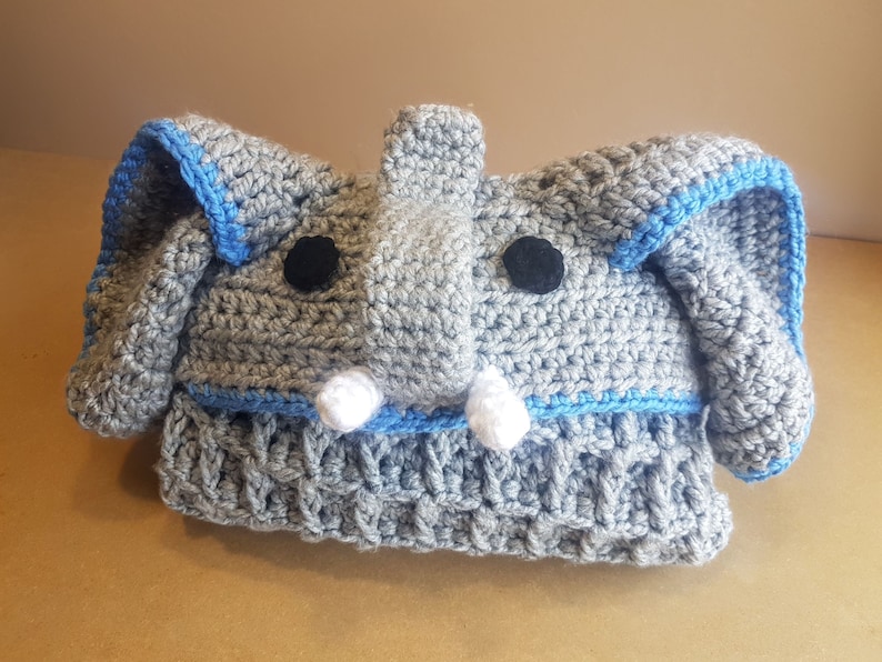 2 in 1 Elephant Hooded Blanket in Adult and Child Sizes Crochet Pattern Safari Animal Decorative Folding Blanket Birthday Christmas Gift image 5