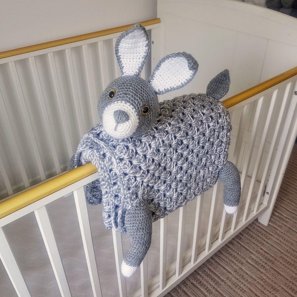 3in1 Woodland Bunny Baby Blanket Crochet Pattern | Bunny Rabbit Blanket Pram Toy Security Blanket Lovey Baby Shower Gift Boy Amigurumi Bunny