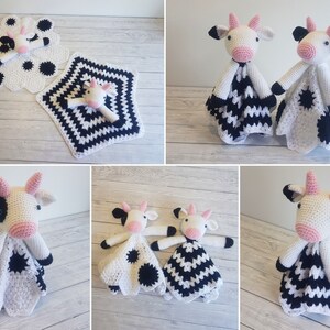 Daisy & Duke Cow Lovey Blanket Crochet Patterns Security Blanket Baby Shower Gift Farm Animals Baby Lovey Cuddle Play Toy Amigurumi Cow image 5