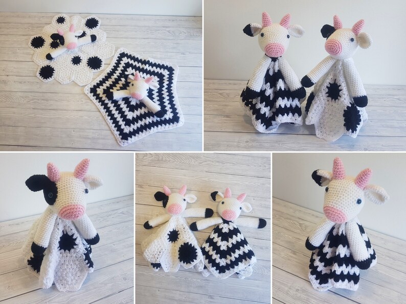 Daisy & Duke Cow Lovey Blanket Crochet Patterns Security Blanket Baby Shower Gift Farm Animals Baby Lovey Cuddle Play Toy Amigurumi Cow image 5