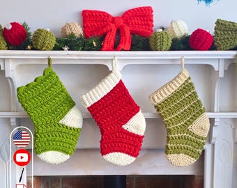 4 CROCHET PATTERNS + VIDEO | Christmas Crochet Pattern Bundle pdf | Stocking Bow Bauble | Moon Fern Christmas Collection