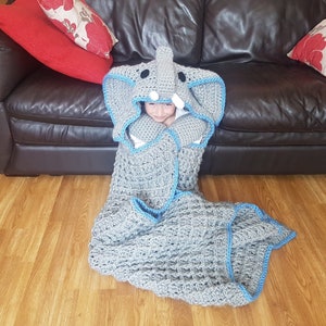 2 in 1 Elephant Hooded Blanket in Adult and Child Sizes Crochet Pattern Safari Animal Decorative Folding Blanket Birthday Christmas Gift image 4