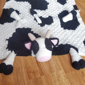 3in1 Farm Cow Folding Baby Blanket Crochet Pattern C2C Graphghan Cow Print Pram Crochet Blanket Toy Lovey Baby Shower Gift Birthday image 4