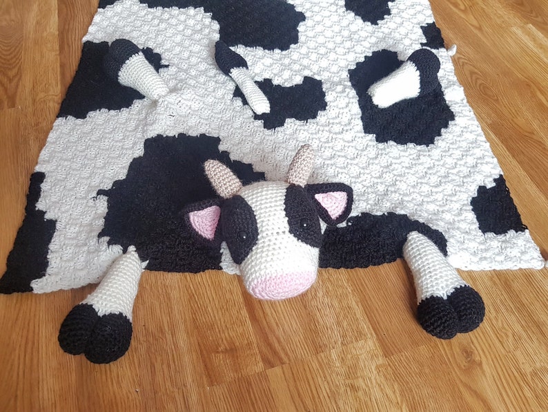 3in1 Farm Cow Folding Baby Blanket Crochet Pattern C2C Graphghan Cow Print Pram Crochet Blanket Toy Lovey Baby Shower Gift Birthday image 4