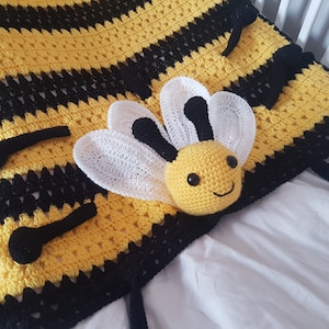 3in1 Happy Bee Folding Baby Blanket Toy Lovey Crochet Pattern Baby Shower Gift Bee Keeper Present Nursery Decoration Cot Blanket image 2