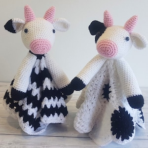 Cow Lovey Blanket Crochet Patterns | Security Blanket Baby Shower Gift | Farm Animals Baby Lovey Cuddle Play Toy Amigurumi Cow Crochet Baby