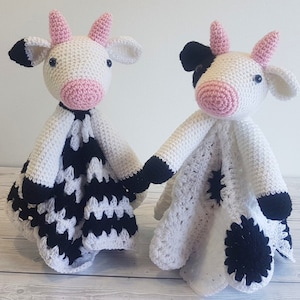 Daisy & Duke Cow Lovey Blanket Crochet Patterns | Security Blanket Baby Shower Gift | Farm Animals Baby Lovey Cuddle Play Toy Amigurumi Cow