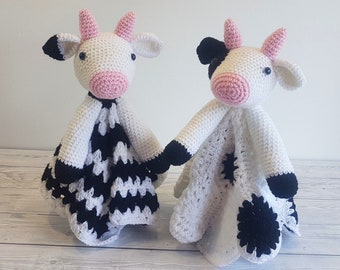 Daisy & Duke Cow Lovey Blanket Crochet Patterns | Security Blanket Baby Shower Gift | Farm Animals Baby Lovey Cuddle Play Toy Amigurumi Cow