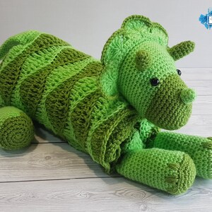 Triceratops Dinosaur Baby Blanket Crochet Pattern Stroller Blanket Baby Shower Gift For Boys & Girls Pram Blanket Dino Blanket Toy image 5