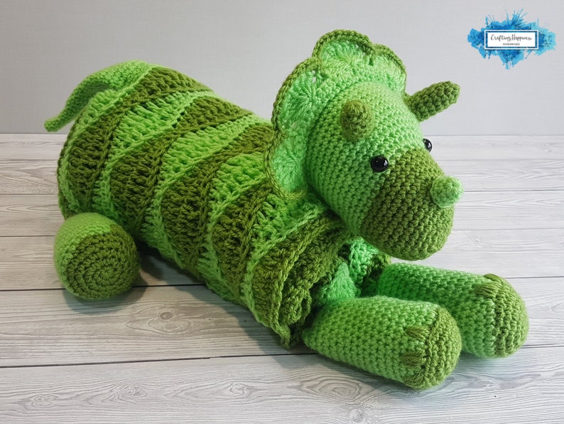 Triceratops Dinosaur Baby Blanket Crochet Pattern Stroller Blanket Baby Shower Gift For Boys & Girls Pram Blanket Dino Blanket Toy image 5