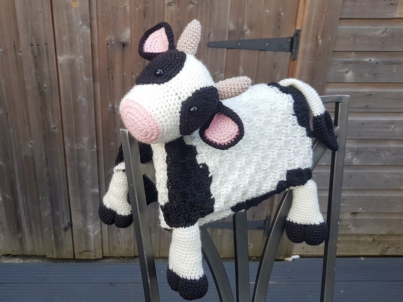 3in1 Farm Cow Folding Baby Blanket Crochet Pattern C2C Graphghan Cow Print Pram Crochet Blanket Toy Lovey Baby Shower Gift Birthday image 5