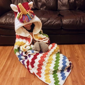 2in1 Rainbow Unicorn Hooded Blanket Crochet Pattern For Adults & Kids Wearable Blanket Christmas Birthday Gift Crochet Unicorn Hoodie Blanki image 8