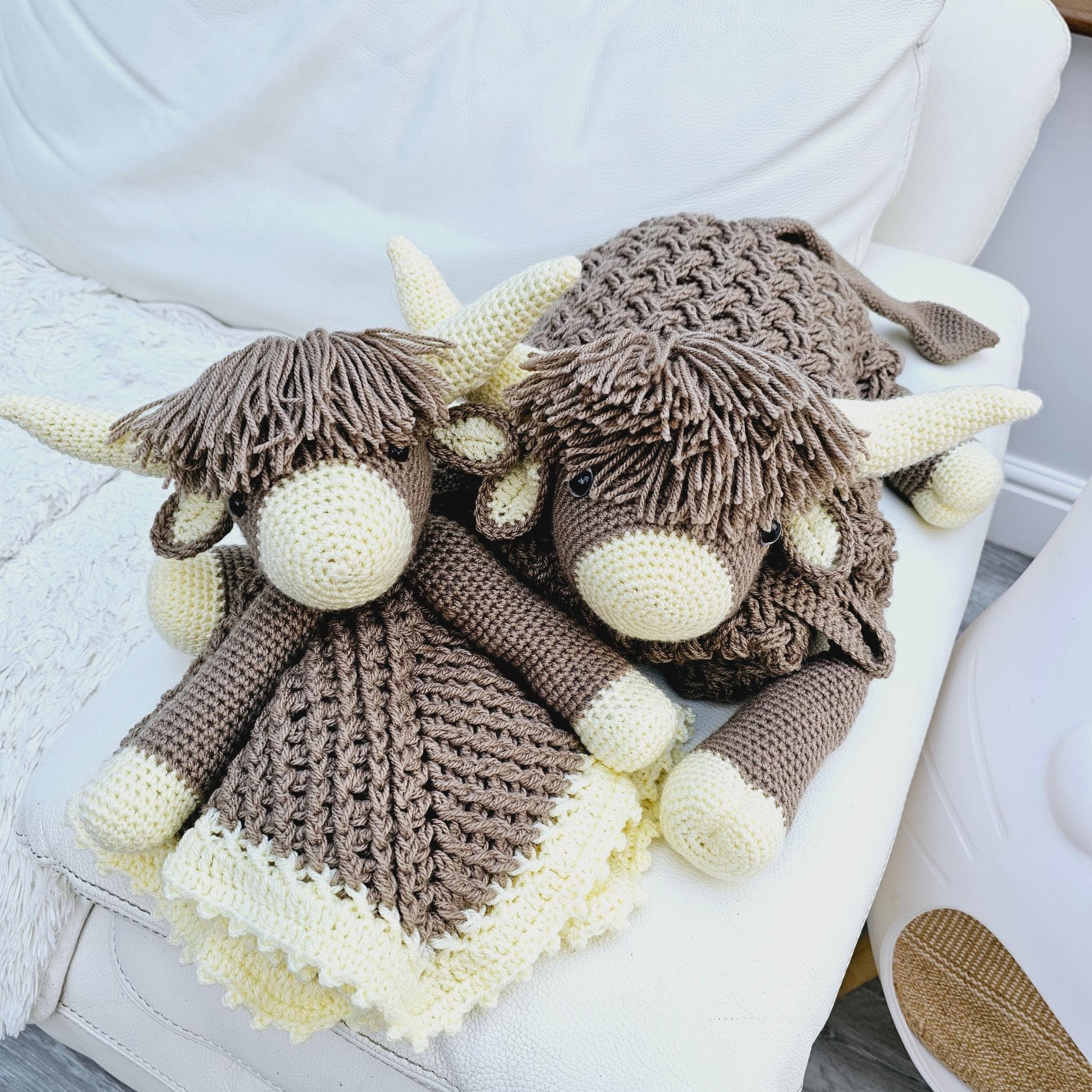 Highland Cow Baby Blanket & Baby Shower Set Crochet Patterns Scottish Cow Blanket Toy Play Mat Cow Baby Security Blanket Baby Gifts