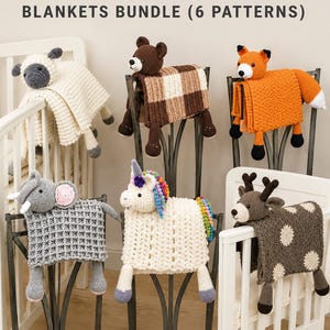 6 Animal Blanket Crochet Pattern Bundle PDF | Foldable Baby Blanket Set | Woodland & Farm Nursery | Baby Shower Gift