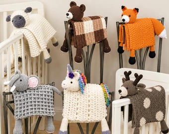 6er-Set Häkelanleitungen für Tierdecken (PDF) | Faltbare Babydecken | Wald- und Bauernhof-Stil | Geschenk zur Babyparty