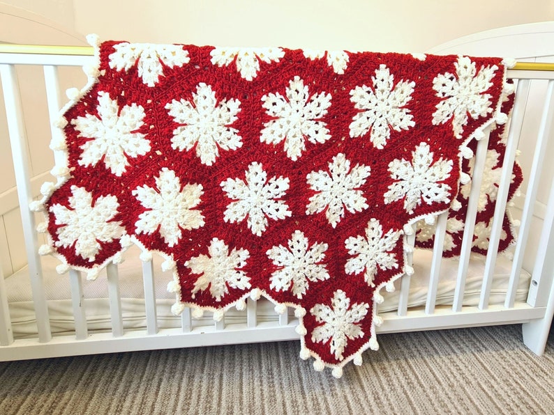 Christmas Snowflake Baby Blanket Lapghan Crochet Pattern Hexagon Blanket Baby Shower Gift Easy Snowflake Blanket Star Xmas Afghan Birthday image 4