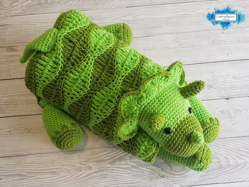 Triceratops Dinosaur Baby Blanket Crochet Pattern Stroller Blanket Baby Shower Gift For Boys & Girls Pram Blanket Dino Blanket Toy image 10