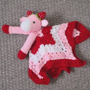 Strawberry Cow Baby Blanket & Lovey Baby Shower Set Crochet Patterns | Pram Blanket Toy Play Mat Baby Security Blanket Stroller Baby Gifts