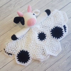 Daisy & Duke Cow Lovey Blanket Crochet Patterns Security Blanket Baby Shower Gift Farm Animals Baby Lovey Cuddle Play Toy Amigurumi Cow image 8