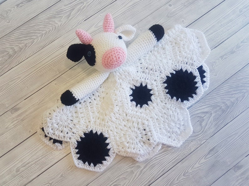 Daisy & Duke Cow Lovey Blanket Crochet Patterns Security Blanket Baby Shower Gift Farm Animals Baby Lovey Cuddle Play Toy Amigurumi Cow image 8