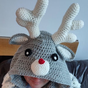 2in1 Hooded Reindeer Blanket Crochet Pattern Kids Adults Christmas Reindeer Afghan Wearable Blanket Hoodie Birthday Gift Blanket Throw 画像 9