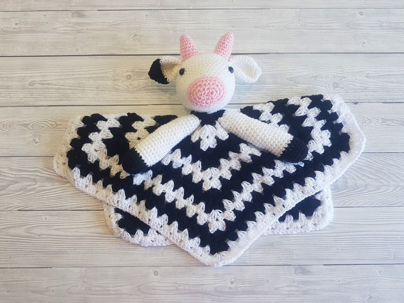 Daisy & Duke Cow Lovey Blanket Crochet Patterns Security Blanket Baby Shower Gift Farm Animals Baby Lovey Cuddle Play Toy Amigurumi Cow image 7