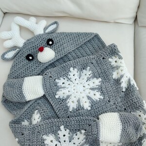 2in1 Hooded Reindeer Blanket Crochet Pattern Kids Adults Christmas Reindeer Afghan Wearable Blanket Hoodie Birthday Gift Blanket Throw image 5