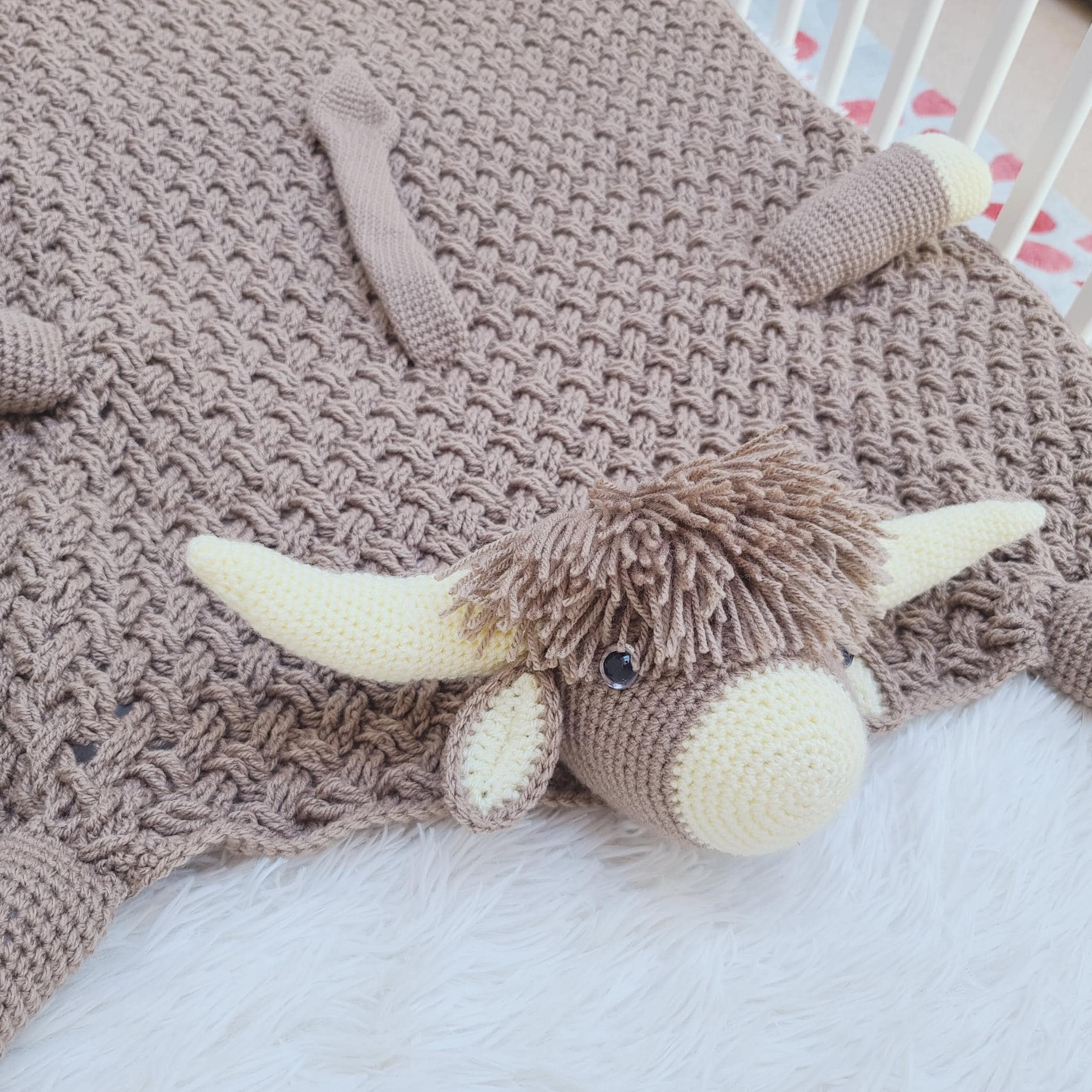 Highland Cow Baby Blanket & Baby Shower Set Crochet Patterns Scottish Cow Blanket Toy Play Mat Cow Baby Security Blanket Baby Gifts