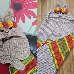 2in1 Hooded Llama Blanket Crochet Pattern | Kids Adults Llama Hooded Afghan | Wearable Blanket Christmas Birthday Gift Alpaca Blanket Throw