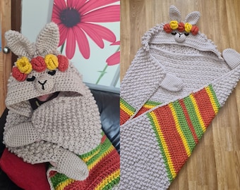 2in1 Hooded Llama Blanket Crochet Pattern | Kids Adults Llama Hooded Afghan | Wearable Blanket Christmas Birthday Gift Alpaca Blanket Throw