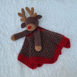 Rudolph Reindeer Baby Lovey Blanket Comforter Security Blanket Crochet Pattern Baby Shower Gift Animal Lovey Amigurumi Blankie For Baby image 7