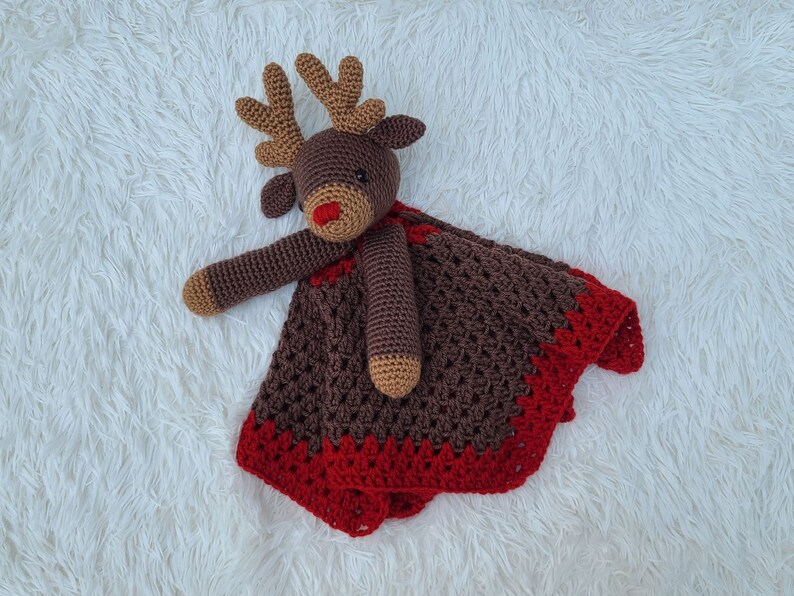 Rudolph Reindeer Baby Lovey Blanket Comforter Security Blanket Crochet Pattern Baby Shower Gift Animal Lovey Amigurumi Blankie For Baby image 7