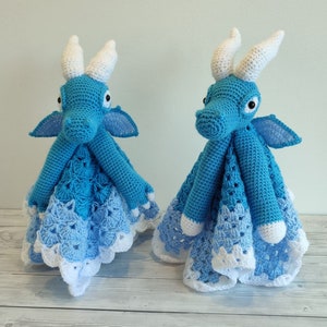Blizzard The Ice Dragon Baby Lovey Blanket Comforter Security Blanket Crochet Pattern | Baby Shower Gift Dragon Lovey Pattern Amigurumi Toy