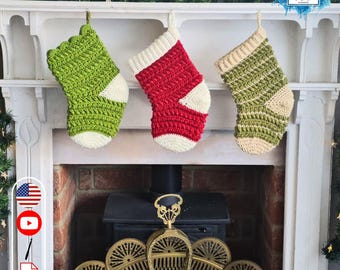 CROCHET PATTERN + VIDEO | Christmas Stocking Pattern pdf | Moon Fern Christmas Collection | Textured Holiday Sock | Mantel Decor