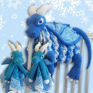 Dragon Baby Blanket Crochet Pattern Bundle PDF | Ice Dragon Folding Blanket  & 2 Matching Loveys Set | Fantasy Nursery | Amigurumi Baby Gift