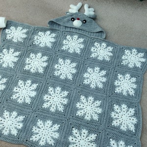 2 in 1 coperta con renna con cappuccio modello uncinetto / bambini adulti renna di Natale afghana / coperta indossabile con cappuccio regalo di compleanno coperta tiro immagine 7