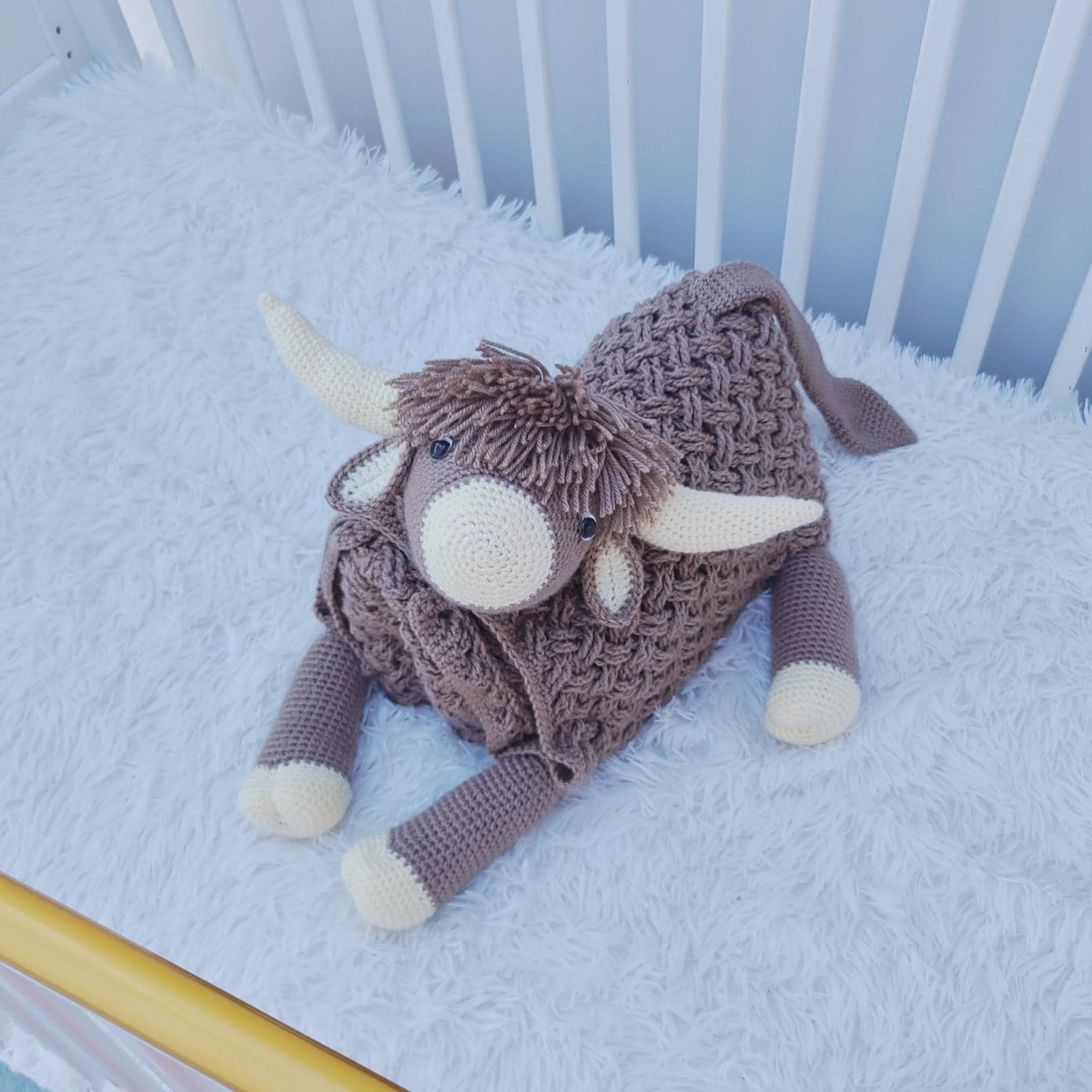 Highland Cow Baby Blanket & Baby Shower Set Crochet Patterns Scottish Cow Blanket Toy Play Mat Cow Baby Security Blanket Baby Gifts