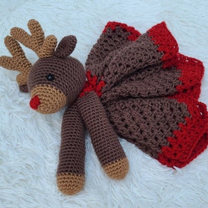 Rudolph Reindeer Baby Lovey Blanket Comforter Security Blanket Crochet Pattern Baby Shower Gift Animal Lovey Amigurumi Blankie For Baby image 9
