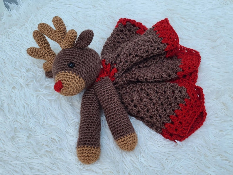 Rudolph Reindeer Baby Lovey Blanket Comforter Security Blanket Crochet Pattern Baby Shower Gift Animal Lovey Amigurumi Blankie For Baby image 9