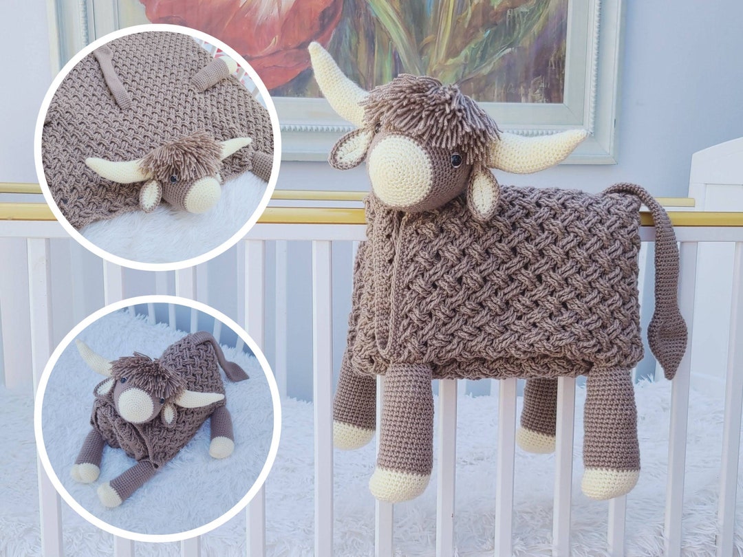 3in1 Highland Cow Folding Baby Blanket Crochet Pattern | Scottish Cow Blanket | Pram Crochet Blanket Toy Lovey | Baby Shower Gift | Birthday - Etsy for Printable Free Crochet Cow Blanket Pattern