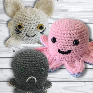 Reversible Amigurumi Häkelanleitungspaket – Stimmung Oktopus, Katze & Geist (PDF-Muster)