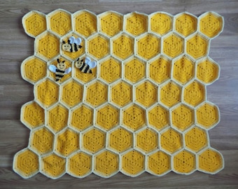 Bee Happy Honeycomb Baby Blanket Lapghan Crochet Pattern | Bumblebee Blanket Baby Shower Gift Bee Blanket Baby Gift Beekeeper Birthday Gift