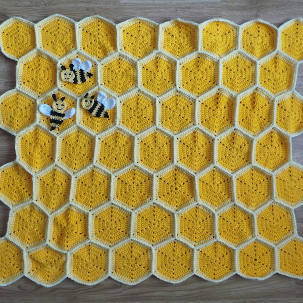 Bee Happy Honeycomb Baby Blanket Lapghan Crochet Pattern | Bumblebee Blanket Baby Shower Gift Bee Blanket Baby Gift Beekeeper Birthday Gift