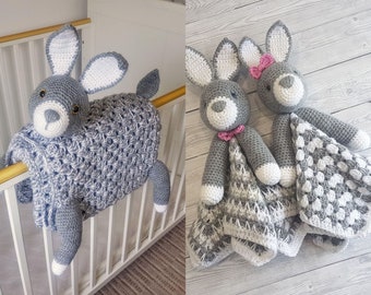 Bunny Baby Blanket & Lovey Baby Shower Set CROCHET PATTERN Multipurpose Blanket Toy Play Mat Baby Security Blanket Stroller Cot Blanket Gift