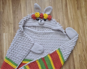 2in1 Hooded Llama Blanket Crochet Pattern Kids Adults Llama