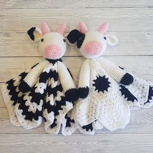 Daisy & Duke Cow Lovey Blanket Crochet Patterns Security Blanket Baby Shower Gift Farm Animals Baby Lovey Cuddle Play Toy Amigurumi Cow image 6