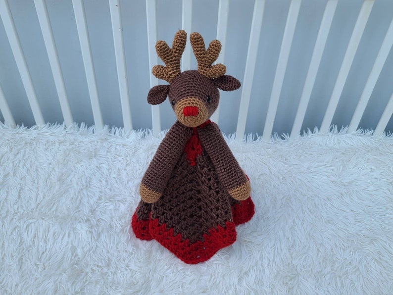 Rudolph Reindeer Baby Lovey Blanket Comforter Security Blanket Crochet Pattern Baby Shower Gift Animal Lovey Amigurumi Blankie For Baby image 6