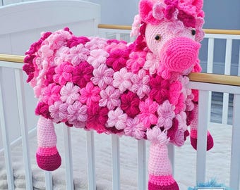 CROCHET PATTERN | Pink Pony Baby Blanket PDF | Folding Horse Toy | Farm Animal Nursery | Baby Shower Gift