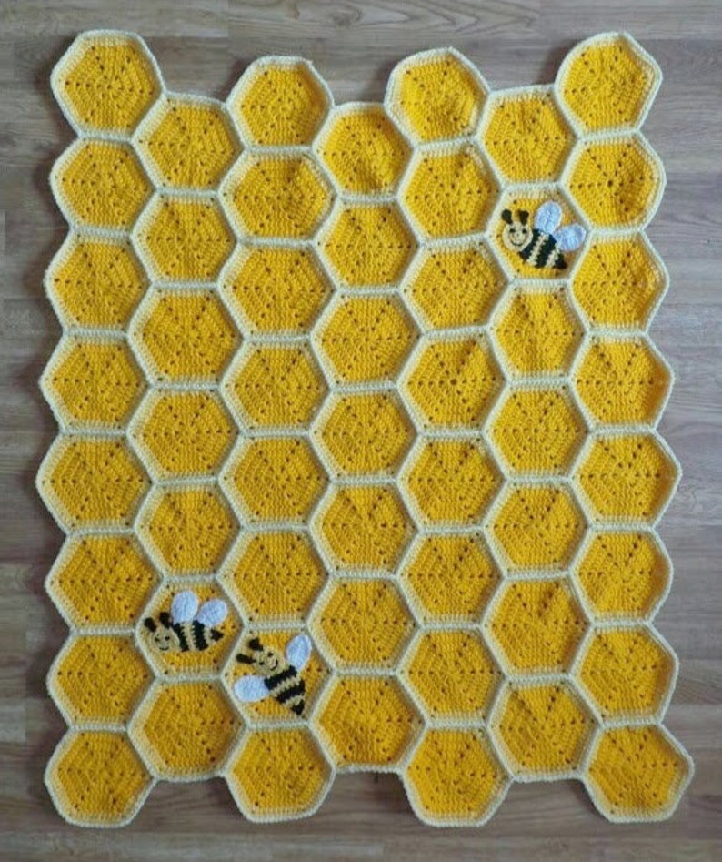 Bee Happy Honeycomb Baby Blanket Lapghan Crochet Pattern Bumblebee Blanket Baby Shower Gift Bee Blanket Baby Gift Beekeeper Birthday Gift image 2